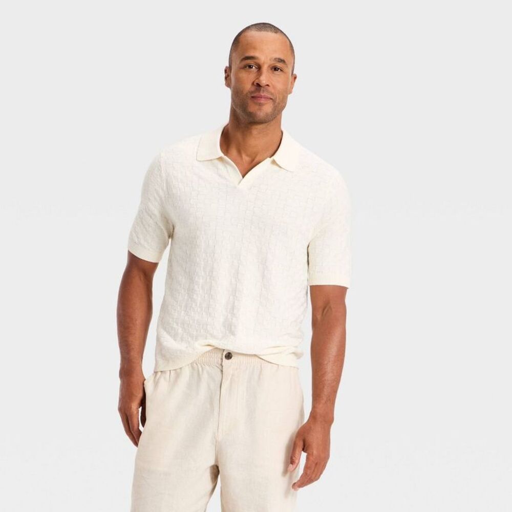 Men's Short Sleeve Johnny Collar Sweater Polo - Goodfellow & Co Cream M